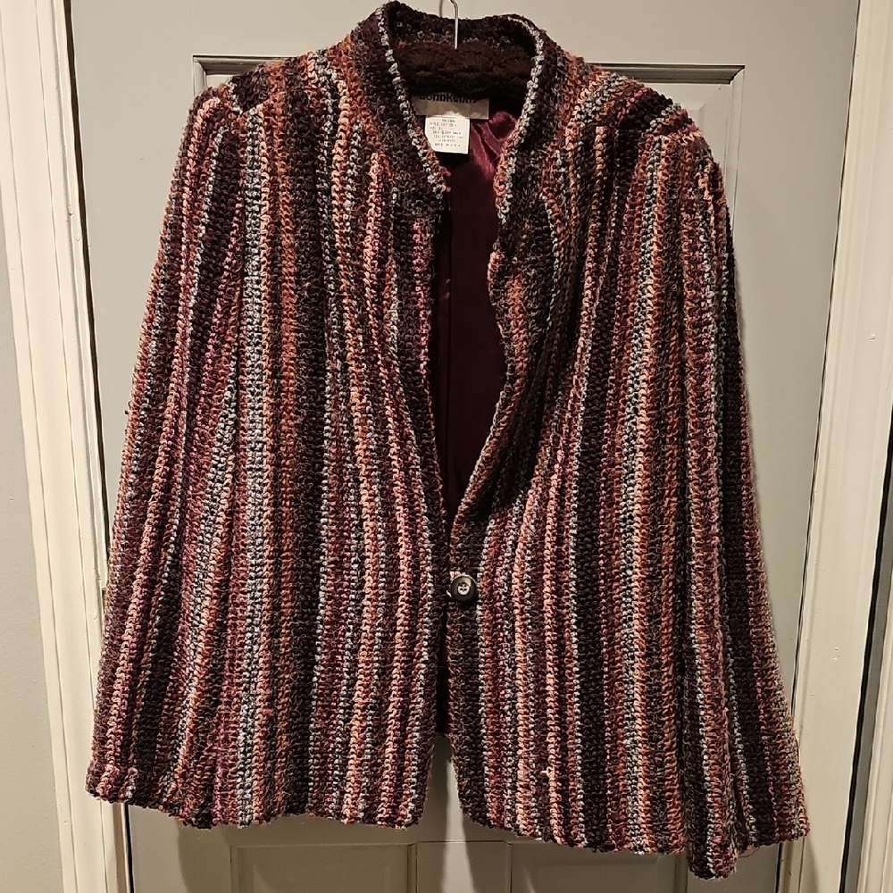 Donnkenny Textured Jacket Size 10 12 Gray Mauve Burgundy Vintage Bohemian Coat